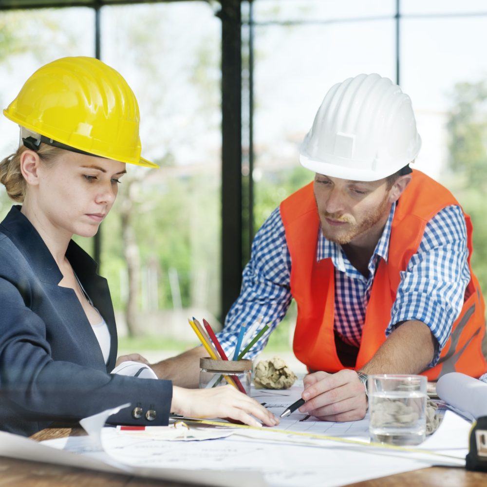 architect engineer discussion brainstorming construction concept